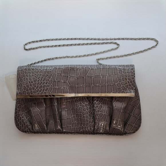 Grey Gator* Print Clutch Purse With Chain Strap - Picture 1 of 7